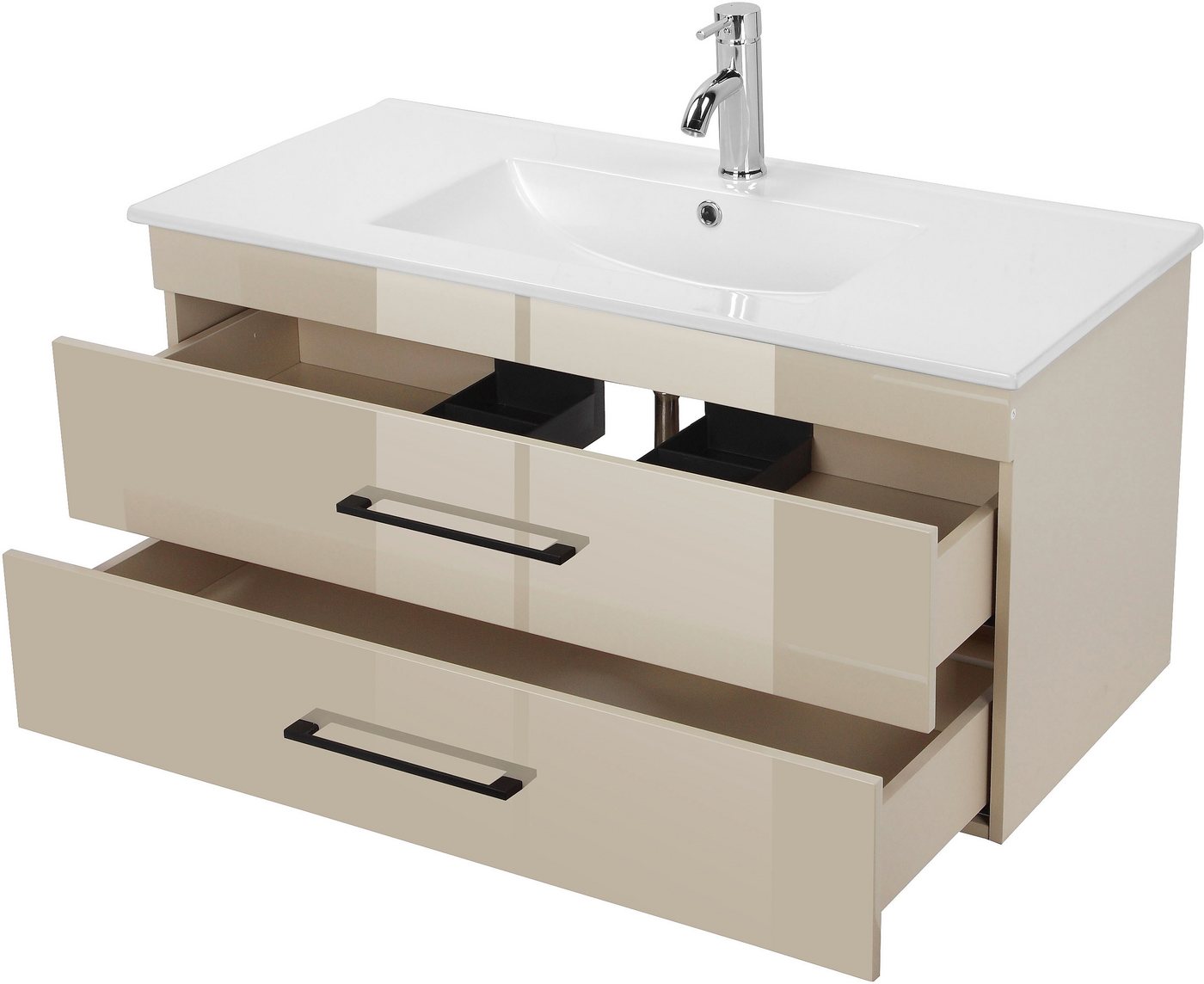 welltime Waschtisch Florenz (Set, Waschtisch inklusive Waschbecken), Waschplatz mit 2 Auszügen und Softclose Breite 100cm – Bild 4 von 5