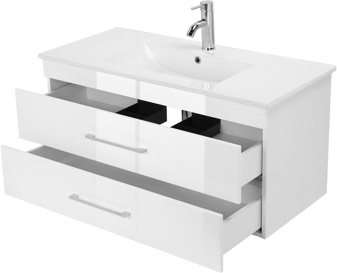 welltime Waschtisch Florenz (Set, Waschtisch inklusive Waschbecken), Waschplatz mit 2 Auszügen und Softclose Breite 100cm – Bild 4 von 5