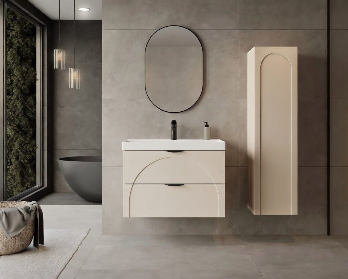welltime Waschtisch FLOW CIRCLE mit Waschbecken, Breite 60 oder 80cm, modernes Design, Schrank mit 2 Schubladen, Soft-Close-Function, in 2 Breiten erhältlich – Bild 2 von 5
