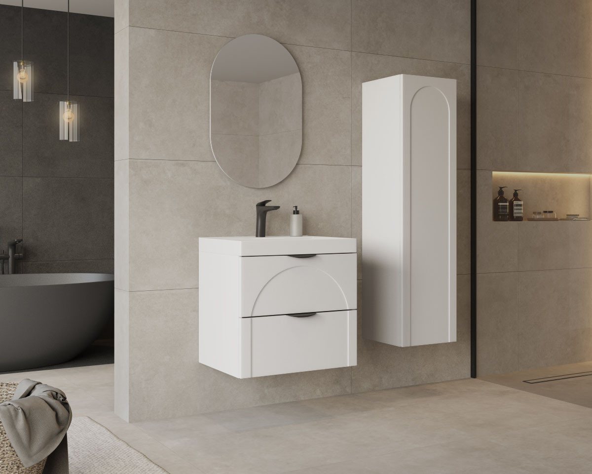 welltime Waschtisch FLOW CIRCLE mit Waschbecken, Breite 60 oder 80cm, modernes Design, Schrank mit 2 Schubladen, Soft-Close-Function, in 2 Breiten erhältlich – Bild 2 von 5