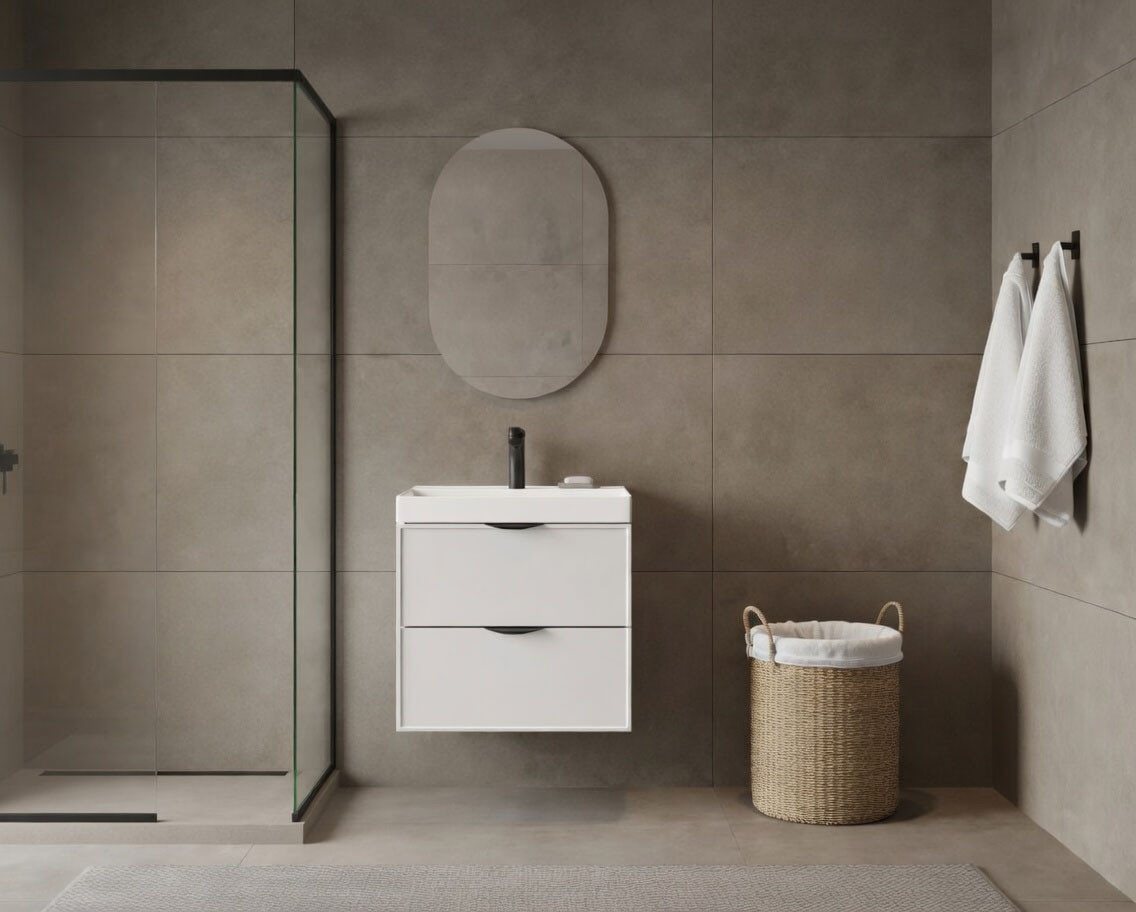 welltime Waschtisch FLOW SIMPLE mit Waschbecken, Breite 60 oder 80cm, modernes Design, Schrank mit 2 Schubladen, Soft-Close-Function, in 2 Breiten erhältlich – Bild 2 von 5