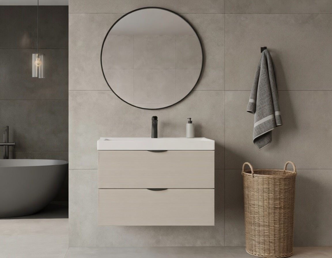 welltime Waschtisch FLOW STRIPE mit Waschbecken, Breite 60 oder 80cm, modernes Design, Schrank mit 2 Schubladen, Soft-Close-Function, in 2 Breiten erhältlich – Bild 2 von 5