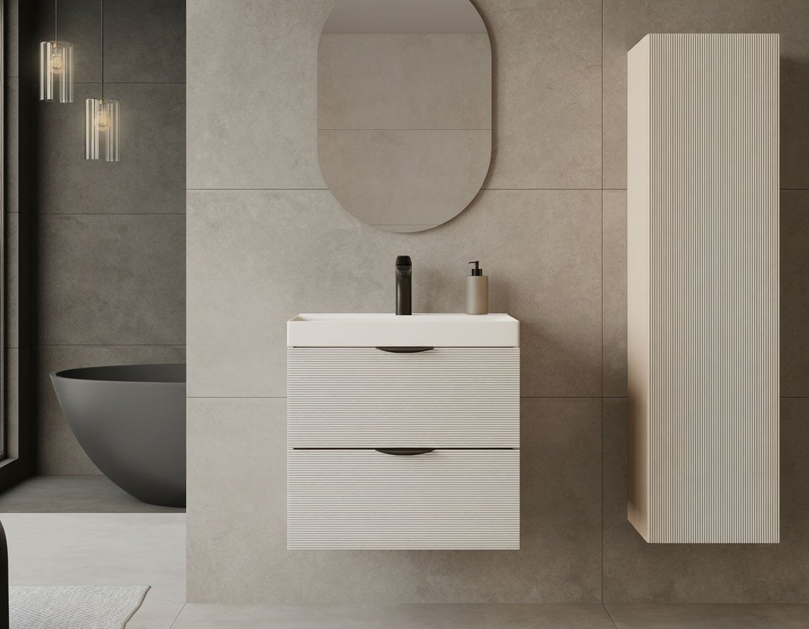 welltime Waschtisch FLOW STRIPE mit Waschbecken, Breite 60 oder 80cm, modernes Design, Schrank mit 2 Schubladen, Soft-Close-Function, in 2 Breiten erhältlich – Bild 2 von 5