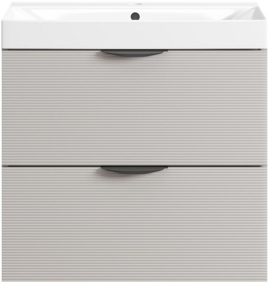welltime Waschtisch FLOW STRIPE mit Waschbecken, Breite 60 oder 80cm, modernes Design, Schrank mit 2 Schubladen, Soft-Close-Function, in 2 Breiten erhältlich – Bild 4 von 5