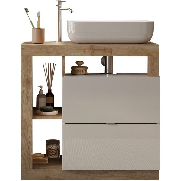 welltime Waschtisch Hamburg, 2 Schubkästen, Breite 79 cm, Soft-Close, inkl. Keramik-Aufsatzbecken