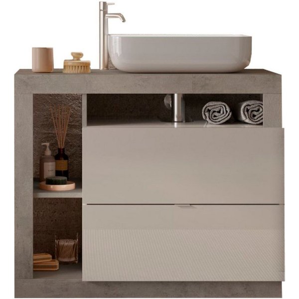 welltime Waschtisch Hamburg, 2 Schubkästen, Breite 92 cm, Soft-Close, inkl. Keramik-Aufsatzbecken