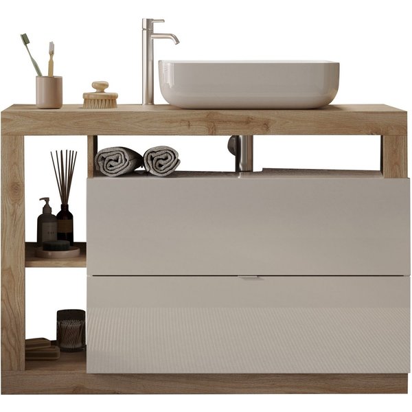 welltime Waschtisch Hamburg, 2 Schubkästen, Breite 110 cm, Soft-Close, inkl. Keramik-Aufsatzbecken