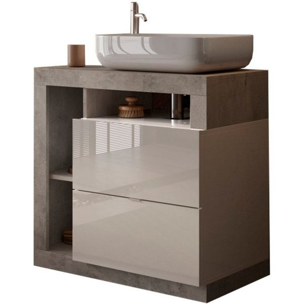 welltime Waschtisch Hamburg, 2 Schubkästen, Breite 79 cm, Soft-Close, inkl. Keramik-Aufsatzbecken