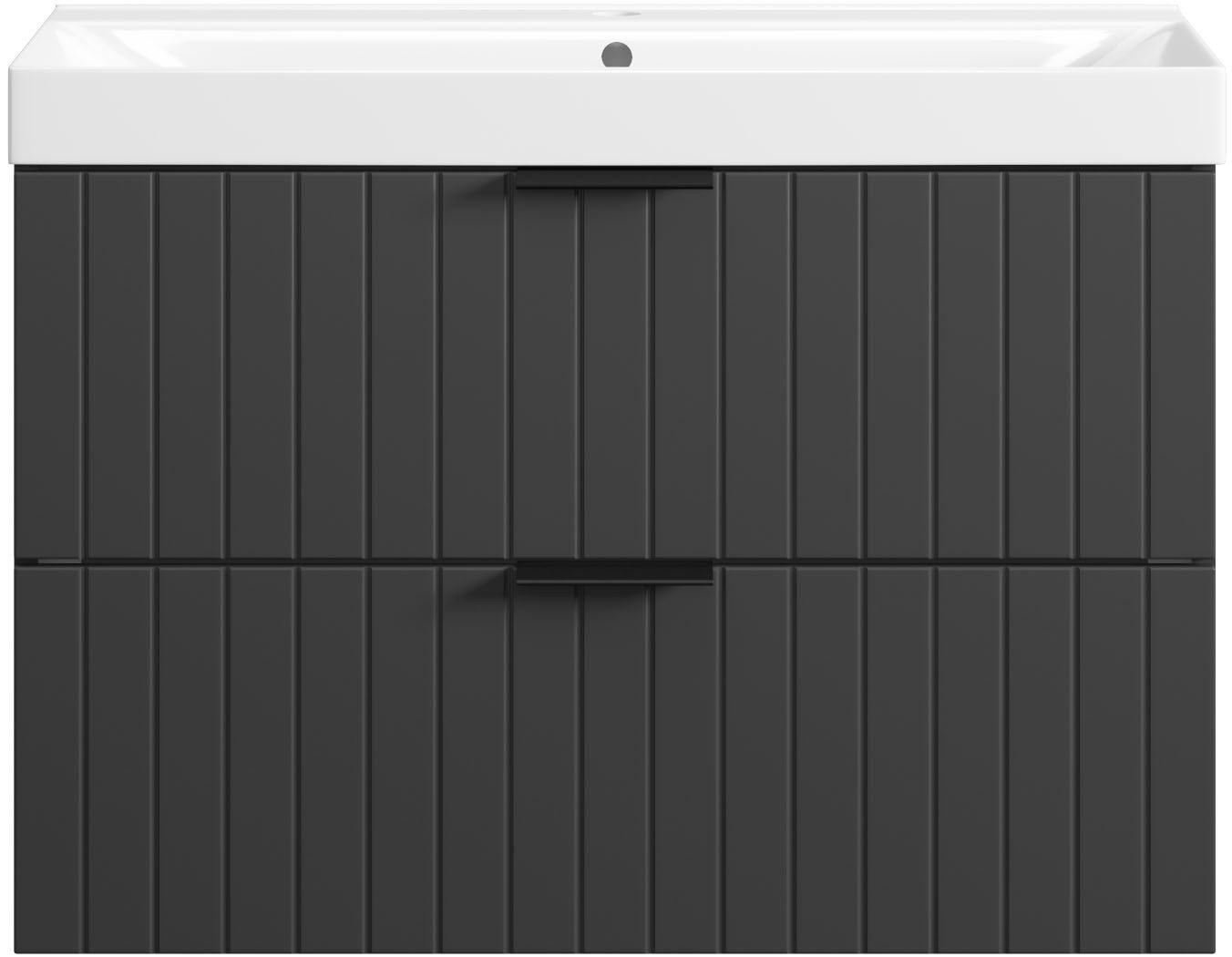 welltime Waschtisch HARMONY mit Waschbecken, Breite 60 oder 80cm, modernes Design, Schrank mit 2 Schubladen, Soft-Close-Function, Paneeloptik – Bild 4 von 5