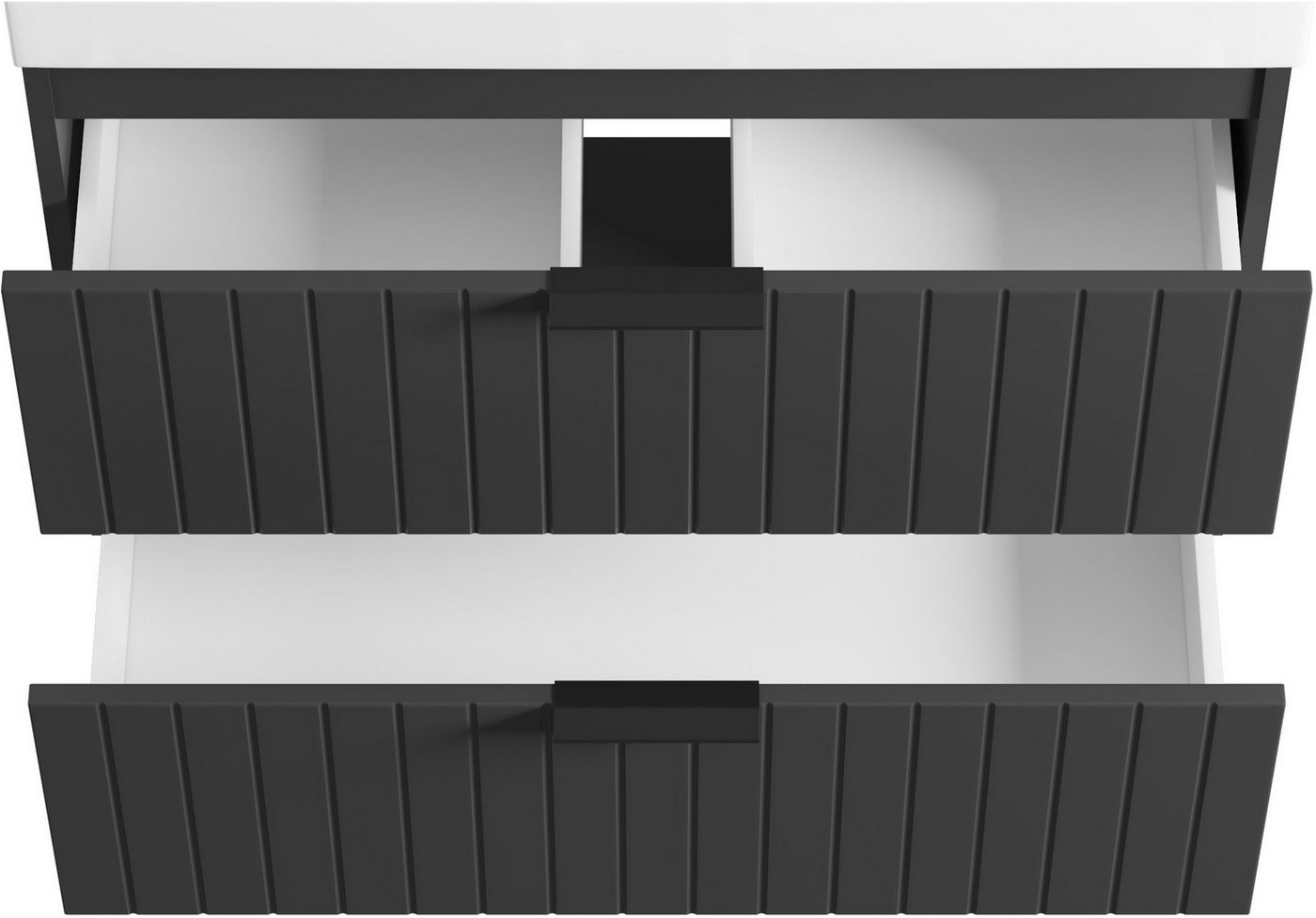 welltime Waschtisch HARMONY mit Waschbecken, Breite 60 oder 80cm, modernes Design, Schrank mit 2 Schubladen, Soft-Close-Function, Paneeloptik – Bild 5 von 5