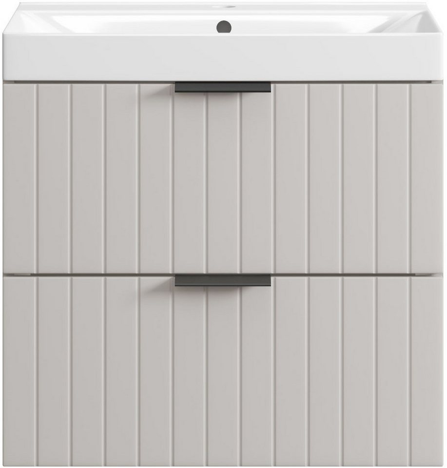 welltime Waschtisch HARMONY mit Waschbecken, Breite 60 oder 80cm, modernes Design, Schrank mit 2 Schubladen, Soft-Close-Function, Paneeloptik – Bild 4 von 5