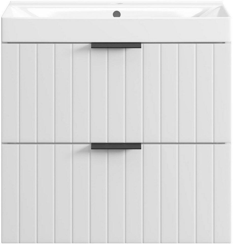 welltime Waschtisch HARMONY mit Waschbecken, Breite 60 oder 80cm, modernes Design, Schrank mit 2 Schubladen, Soft-Close-Function, Paneeloptik – Bild 4 von 5