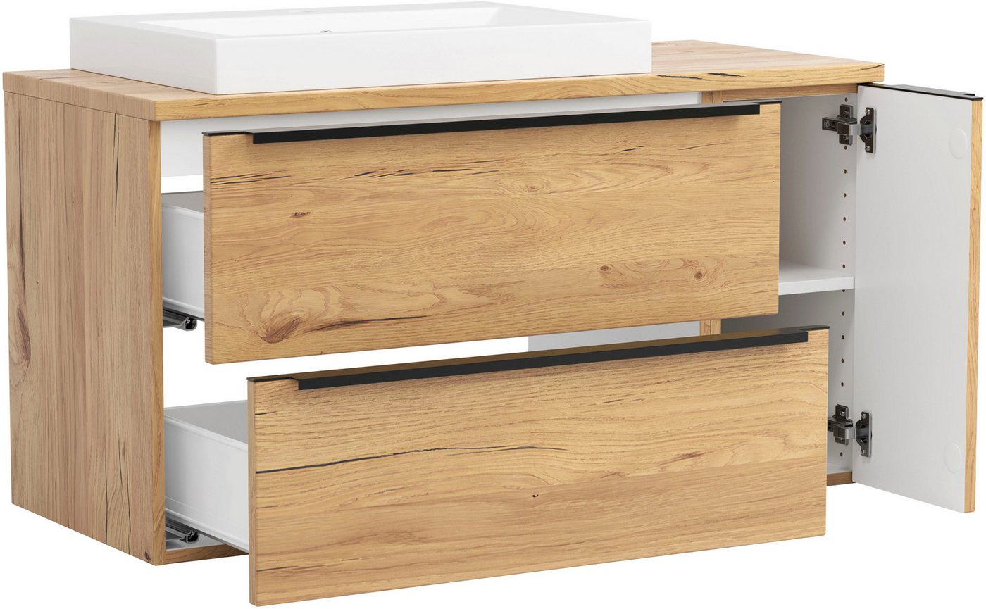 welltime Waschtisch MAILAND, 2 Metall-Vollauszüge mit Softclose, Aufsatzbecken (Maße (B/H/T): ca. 105/65,5/47 cm) – Bild 4 von 5