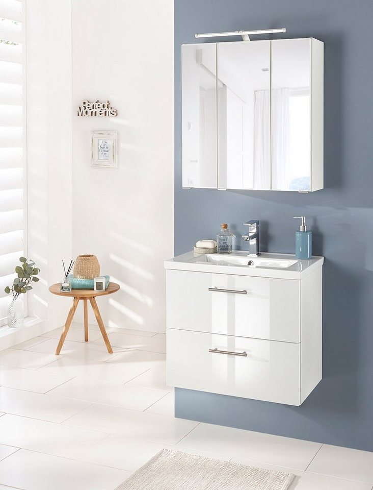 welltime Waschtisch Trento, verschiedene Ausführungen und Farben, Breite 60 cm, Tiefe 36 cm, SlimLine Badmöbel, Waschplatz – Bild 5 von 5