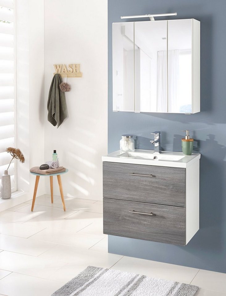 welltime Waschtisch Trento, verschiedene Ausführungen und Farben, Breite 60 cm, Tiefe 36 cm, SlimLine Badmöbel, Waschplatz – Bild 5 von 5