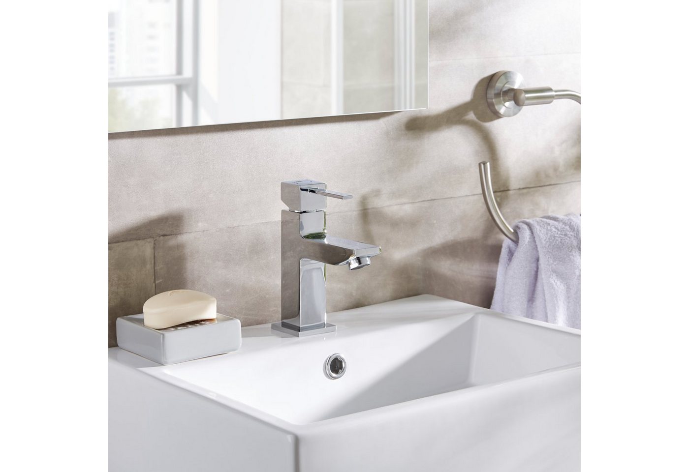 welltime Waschtischarmatur Trento, Wasserhahn Wassersparende Eco-Click-Funktion, inkl. Pop-Up Ablaufventil – Bild 2 von 5