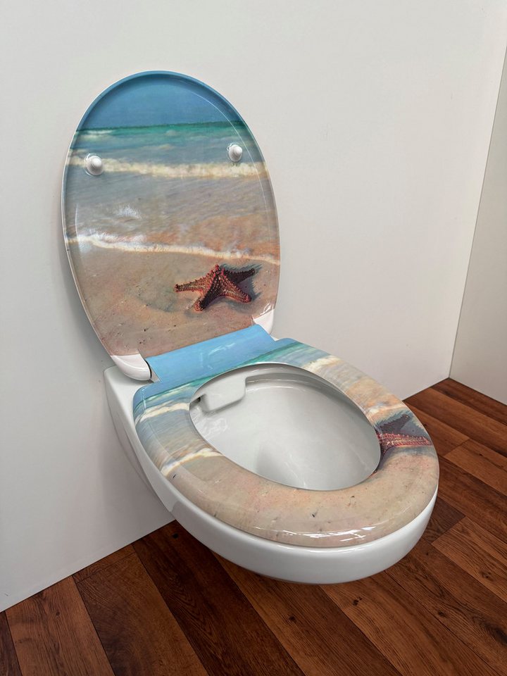 welltime WC-Sitz Classic Decor, Kratzfester Duroplast Klo-Sitz mit Absenkautomatik & Schnellverschluss – Bild 4 von 5