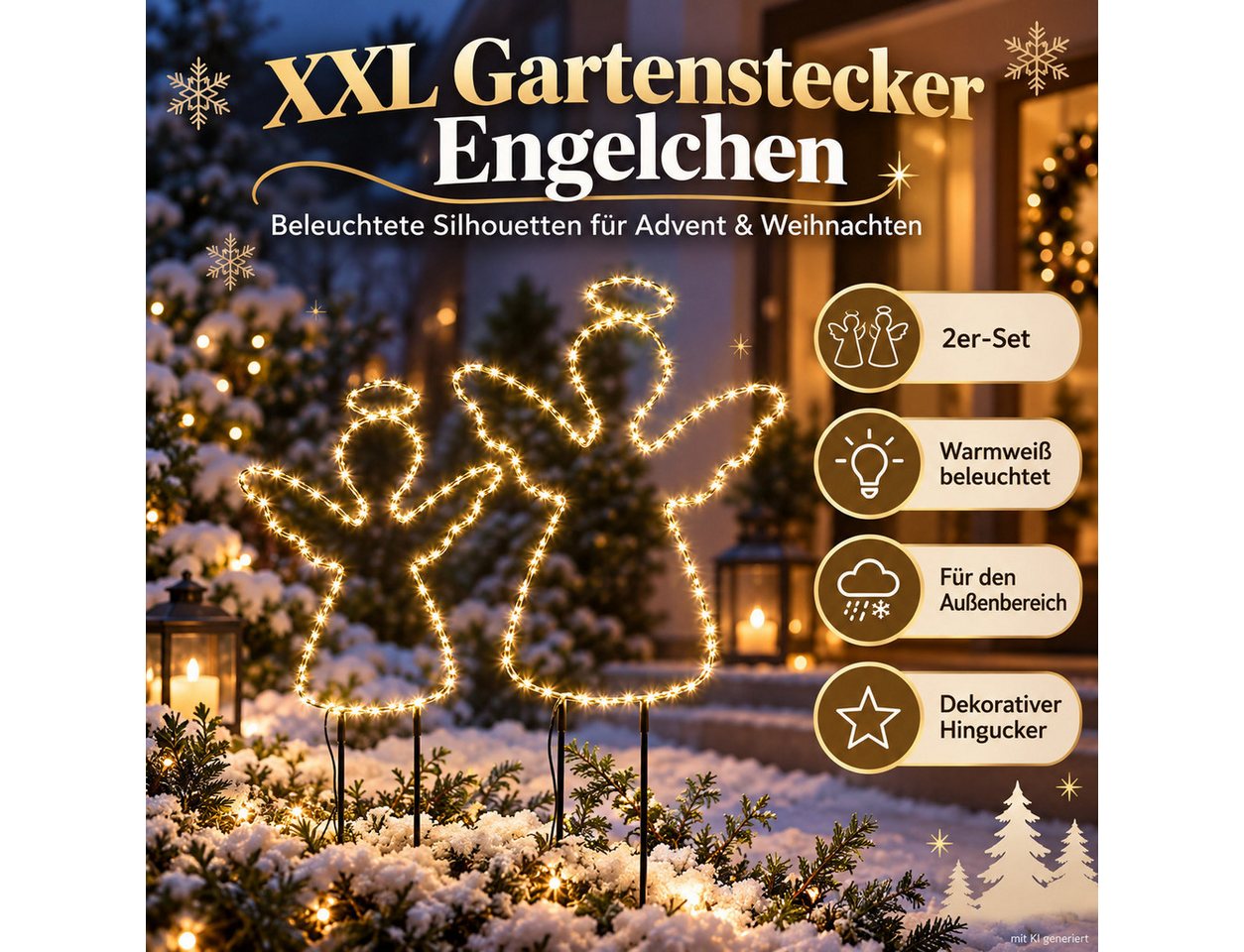 Weltbild Gartenstecker XXL Engelchen 2er Set Silhouette Weihnachtsdeko Adventsdeko Gartendeko Engel Gartenbeleuchtung Außenbeleuchtung Dekofiguren Gartenstecker – Bild 3 von 5