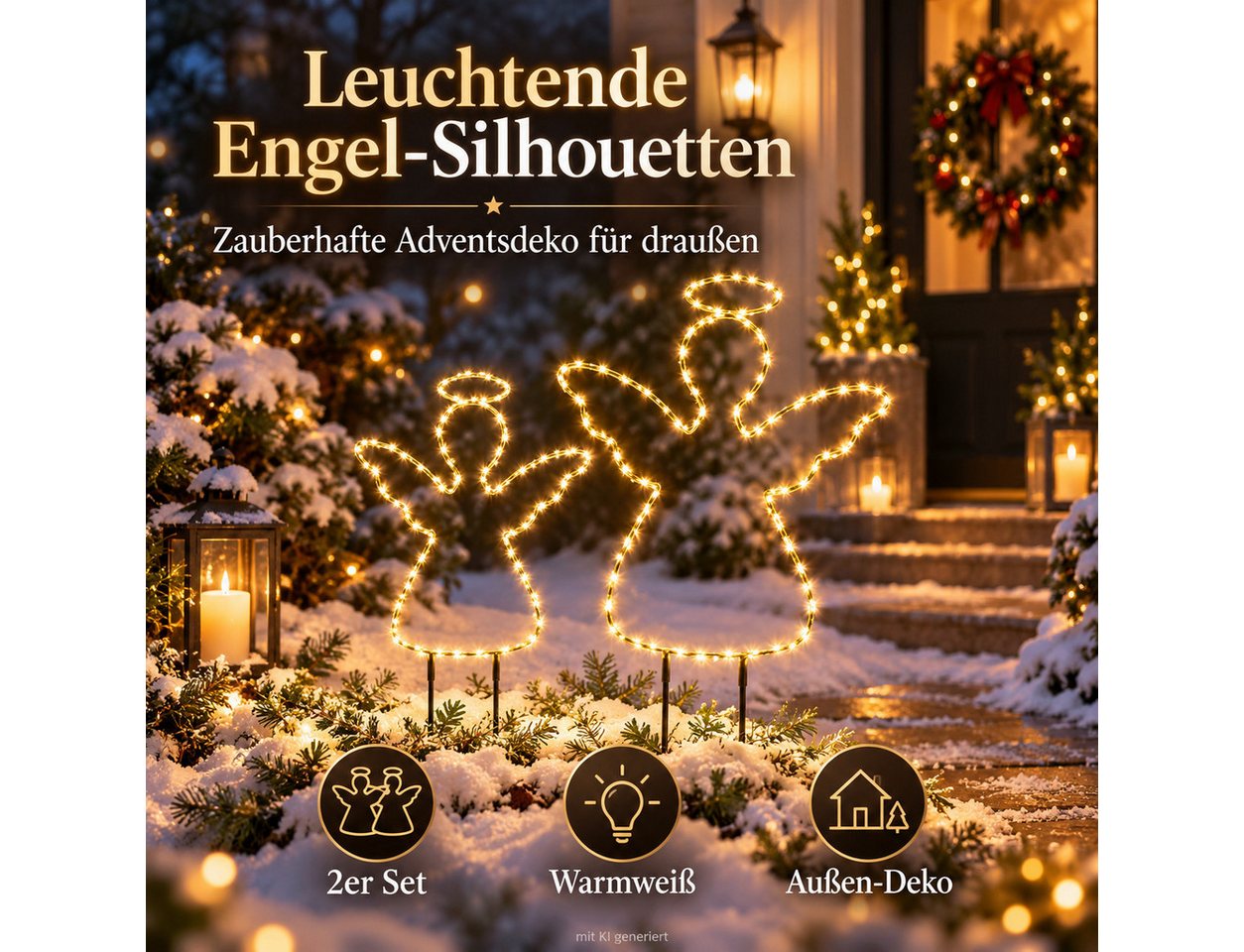 Weltbild Gartenstecker XXL Engelchen 2er Set Silhouette Weihnachtsdeko Adventsdeko Gartendeko Engel Gartenbeleuchtung Außenbeleuchtung Dekofiguren Gartenstecker – Bild 4 von 5