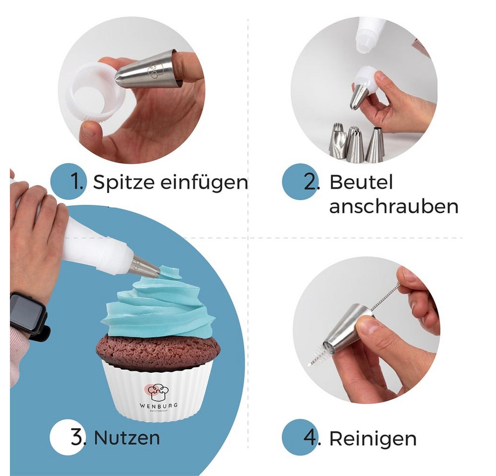 Wenburg Back-Set 10er-Set Premium Plus Kuchendekorationsset, Torten Kuchen Muffins Cupcakes Kupplungen Spritztüllen Sahne Creme – Bild 4 von 5