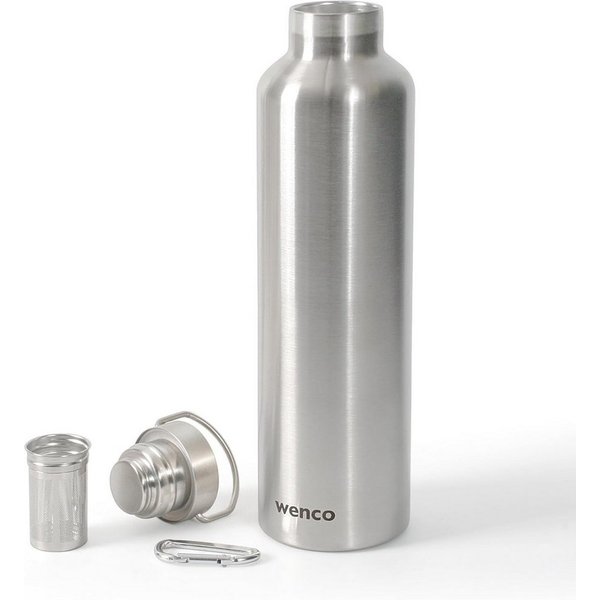 Wenco Isolierflasche Trinkflasche 1l Edelstahl, Thermoskanne für kalte, heiße Getränke mit Teesieb BPA frei silber