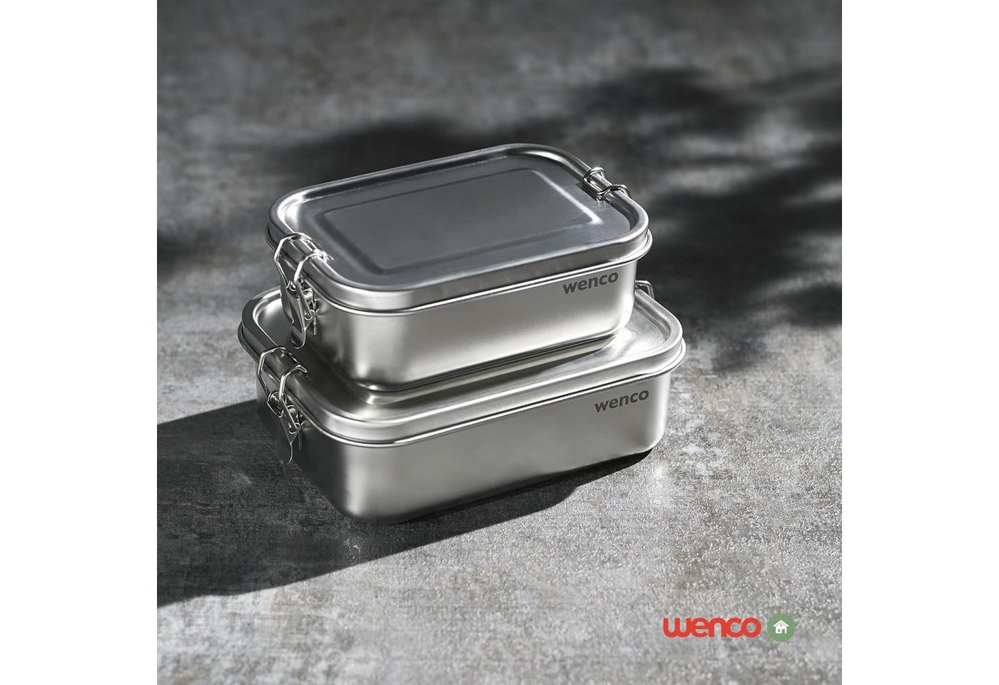 Wenco Lunchbox 650 ml, 2-fach unterteilt, Brotdose Edelstahl Auslaufsicher BPA frei, (1-tlg., 15 x 11,3 x 5 cm), Ideal als Bento- Dose für das Mittagessen oder  – Bild 2 von 5