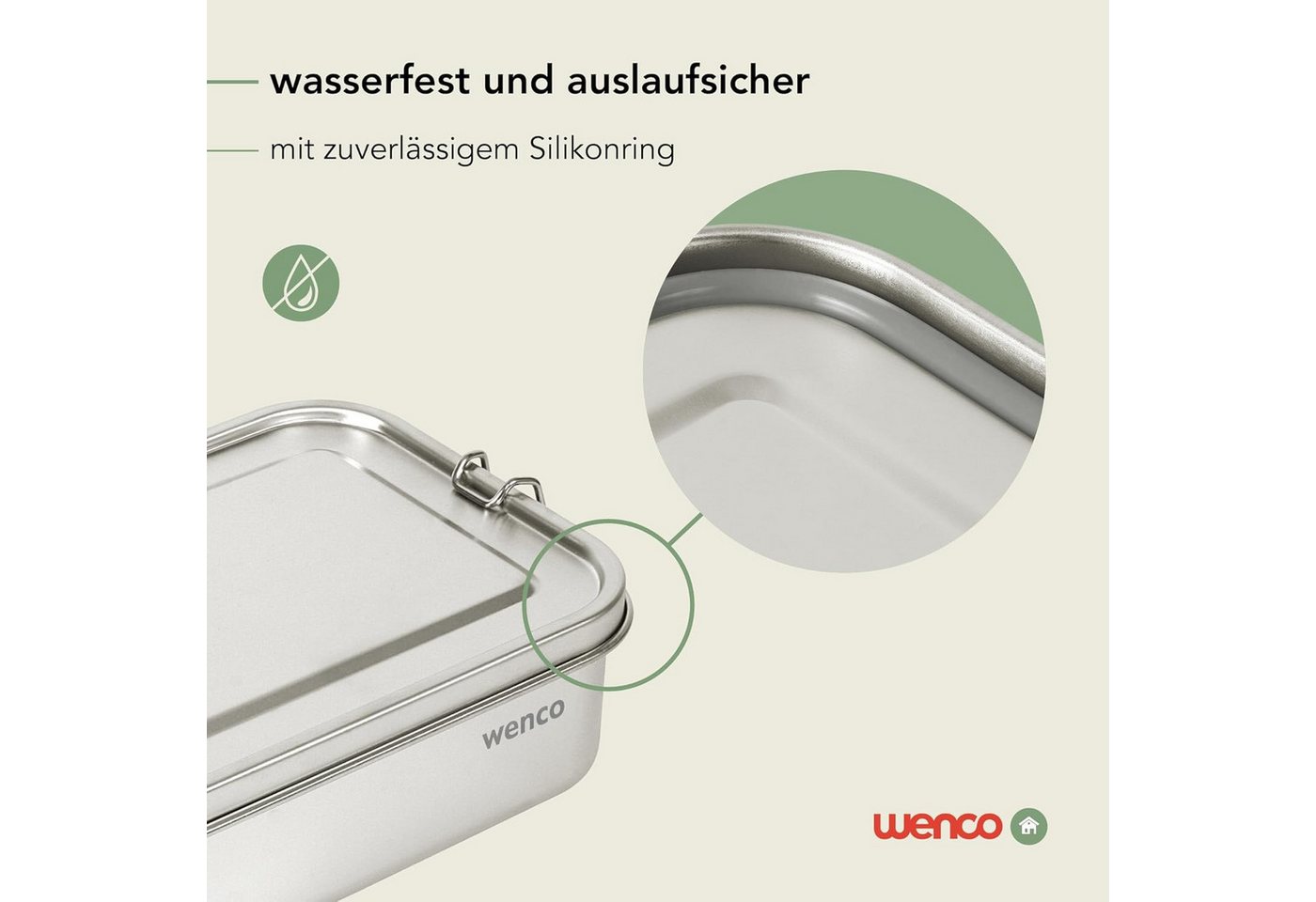 Wenco Lunchbox 650 ml, 2-fach unterteilt, Brotdose Edelstahl Auslaufsicher BPA frei, (1-tlg., 15 x 11,3 x 5 cm), Ideal als Bento- Dose für das Mittagessen oder  – Bild 5 von 5