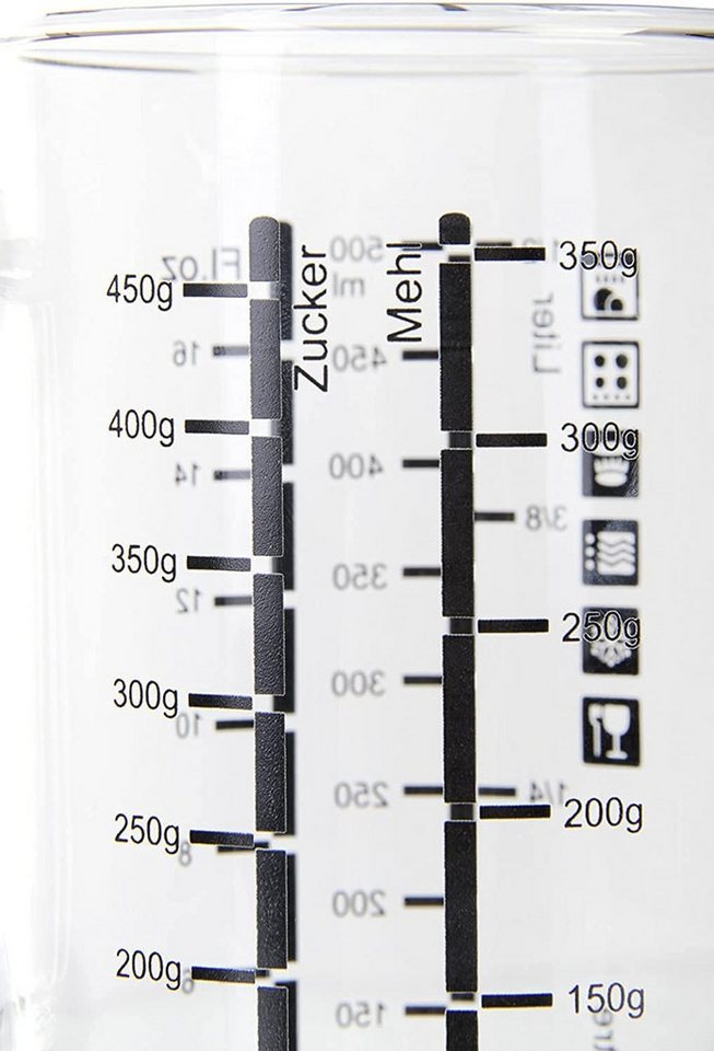 Wenco Messbecher 500 ml Glas hitzebeständig, Küchenbehälter, (1-St., ca. 13 x 13 x 8 cm), Glas, 500 ml, hitzebeständig, präzise Skala, Mikrowellengeeignet – Bild 5 von 5