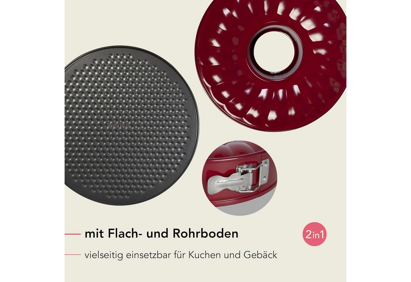 Wenco Springform Ø 26 cm, runde Kuchenform mit Flachboden, (3-tlg), auslaufsicher, sehr gute Antihaftbeschichtung, rot – Bild 4 von 5