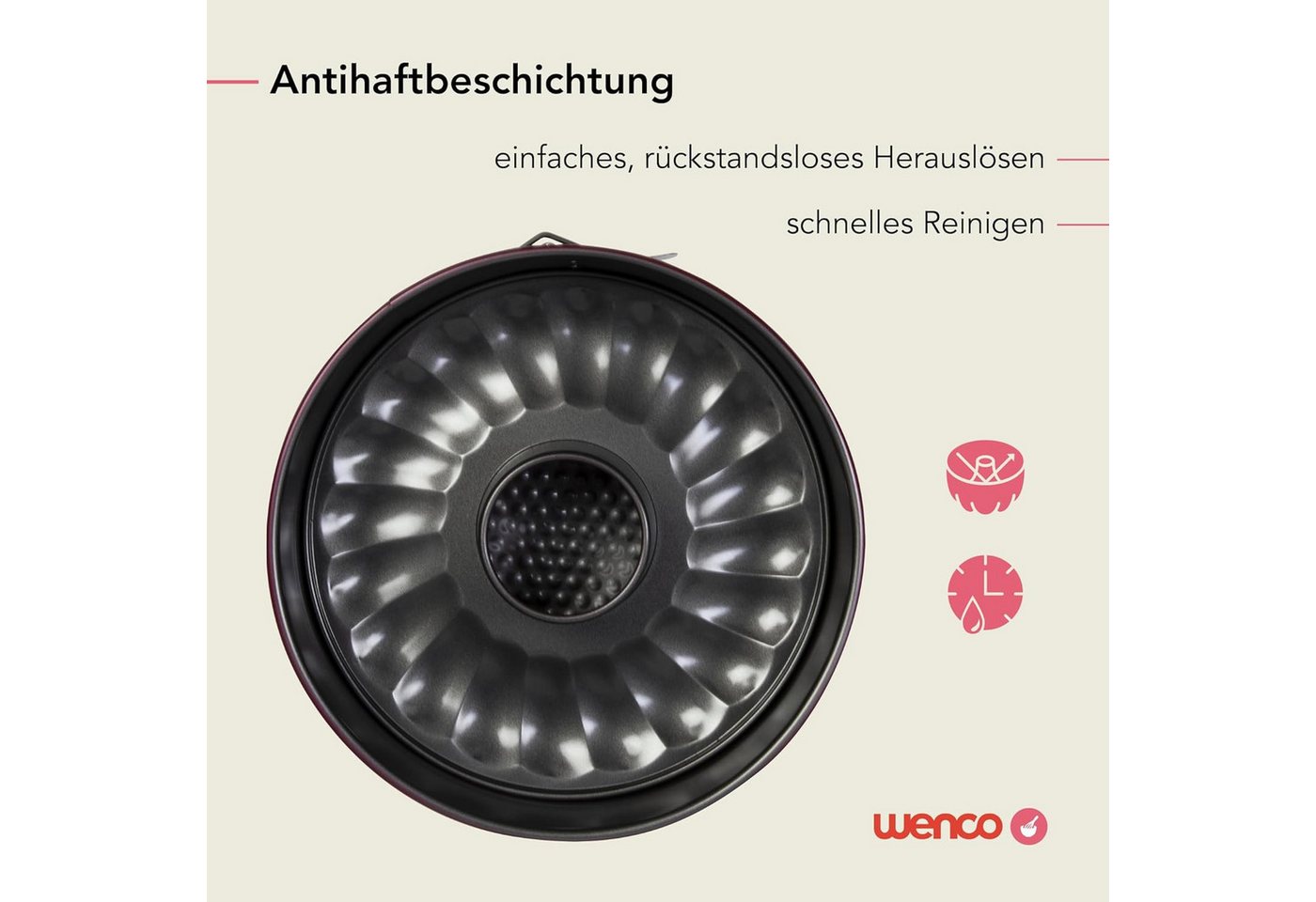 Wenco Springform Ø 26 cm, runde Kuchenform mit Flachboden, (3-tlg), auslaufsicher, sehr gute Antihaftbeschichtung, rot – Bild 5 von 5