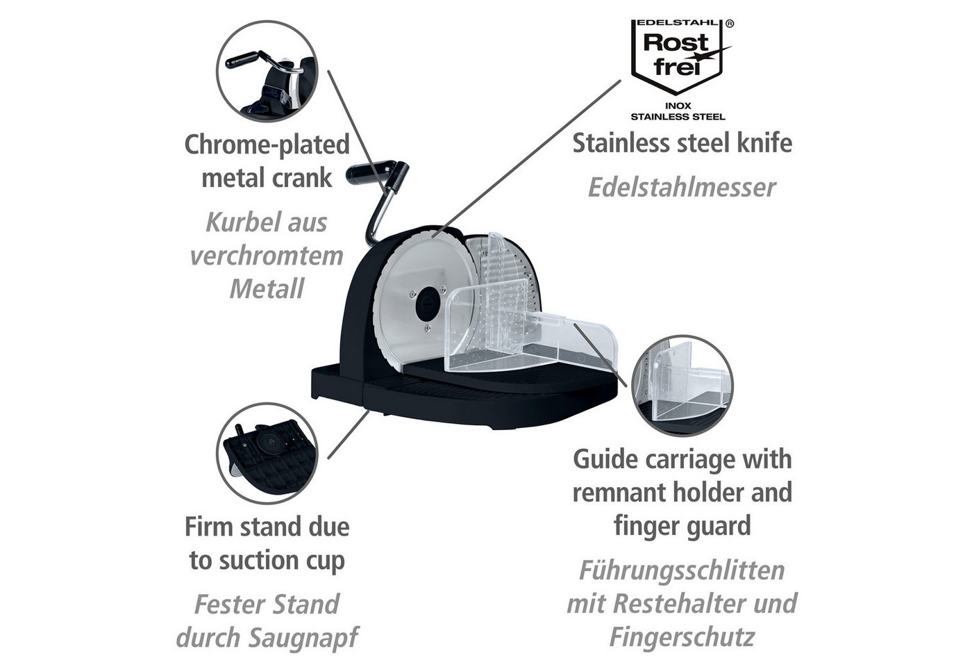WENKO Allesschneider Brotschneidemaschine, mit Edelstahlmesser & Handkurbel, Schnittstärke stufenlos einstellbar – Bild 2 von 5