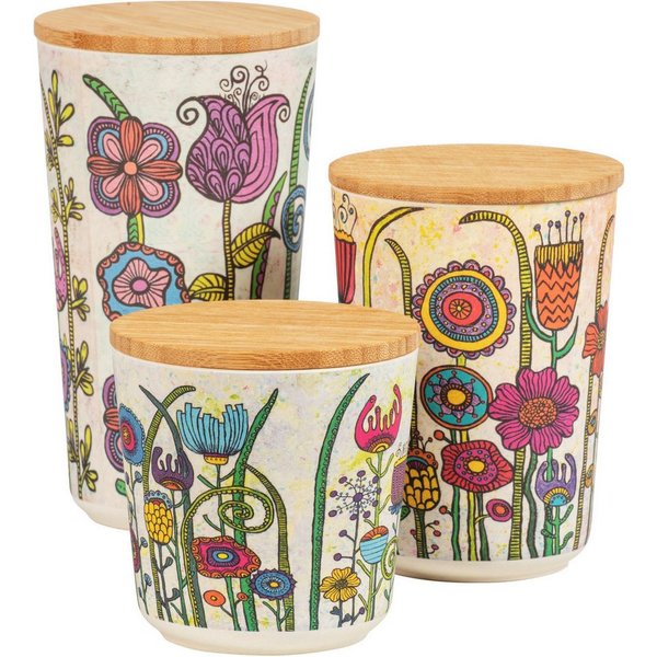 WENKO Aufbewahrungsdose Modell Garden (Set, 3 St), aus Biokunststoff, mit Bambusdeckel, FSC-zertifiziert