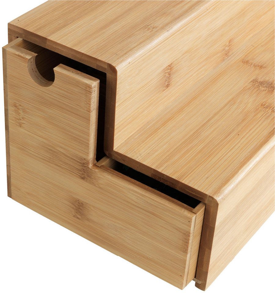 WENKO Aufbewahrungssystem Bambus Treppe, Bambus, (1-tlg), Küchenregal mit 2 Stufen und Schublade, ideal für die Arbeitsplatte – Bild 4 von 5