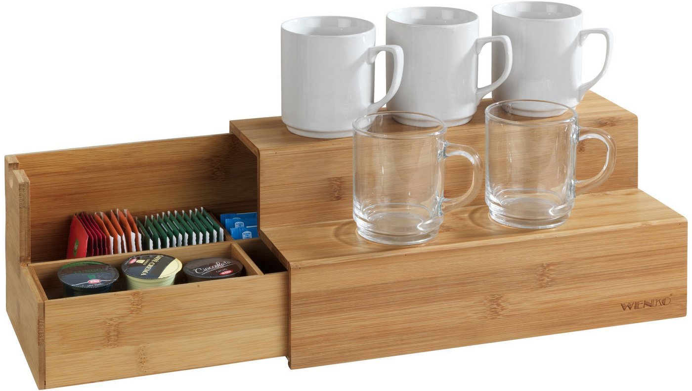 WENKO Aufbewahrungssystem Bambus Treppe, Bambus, (1-tlg), Küchenregal mit 2 Stufen und Schublade, ideal für die Arbeitsplatte – Bild 5 von 5