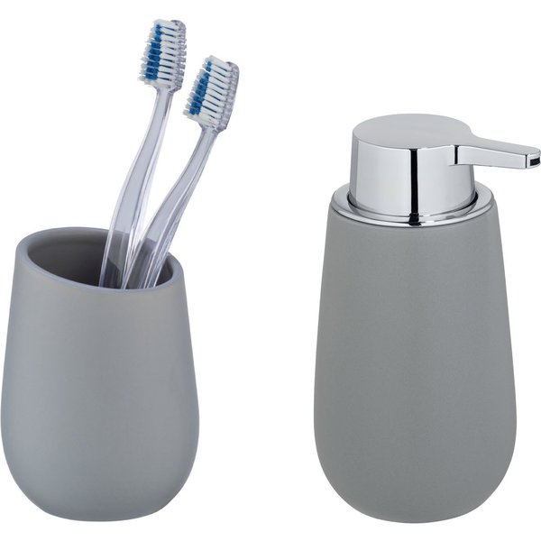 WENKO Badaccessoire-Set Badi, Set, Seifenspender und Zahnputzbecher aus hochwertiger Keramik