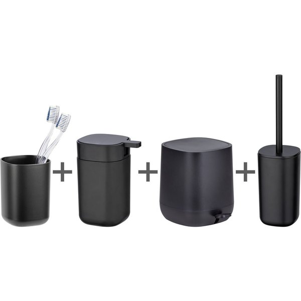 WENKO Badaccessoire-Set Davos, Set, 4 tlg., Seifenspender, Zahnputzbecher, WC-Garnitur & Kosmetikeimer