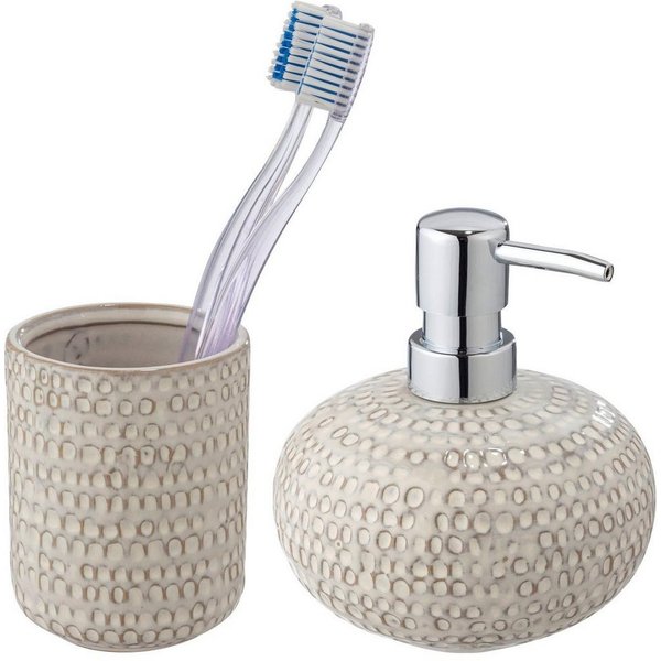 WENKO Badaccessoire-Set Davos, Set, 2 tlg., aus Keramik mit Effektglasur