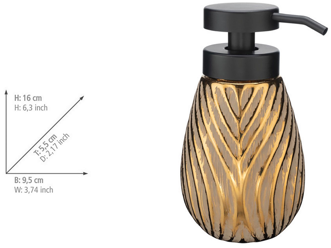 WENKO Badaccessoire-Set Modell Idro Gold, Seifenspender und Zahnputzbecher aus Keramik mit Linien-Struktur – Bild 5 von 5