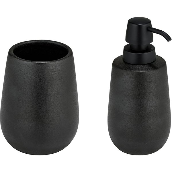 WENKO Badaccessoire-Set Modell Nerno, 2 tlg., Seifenspender und Zahnputzbecher aus hochwertiger Keramik