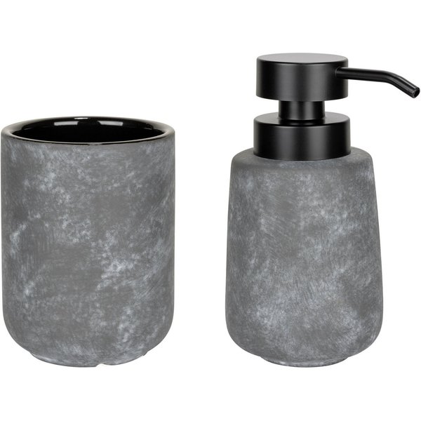 WENKO Badaccessoire-Set Sacile, Set, 2 tlg., bestehend aus Seifenspender und Zahnputzbecher, Keramik in Beton-Optik
