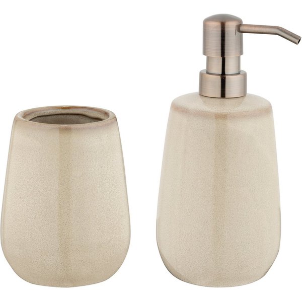 WENKO Badaccessoire-Set Sirmione, Set, Seifenspender und Zahnputzbecher, Keramik mit individueller Glasur