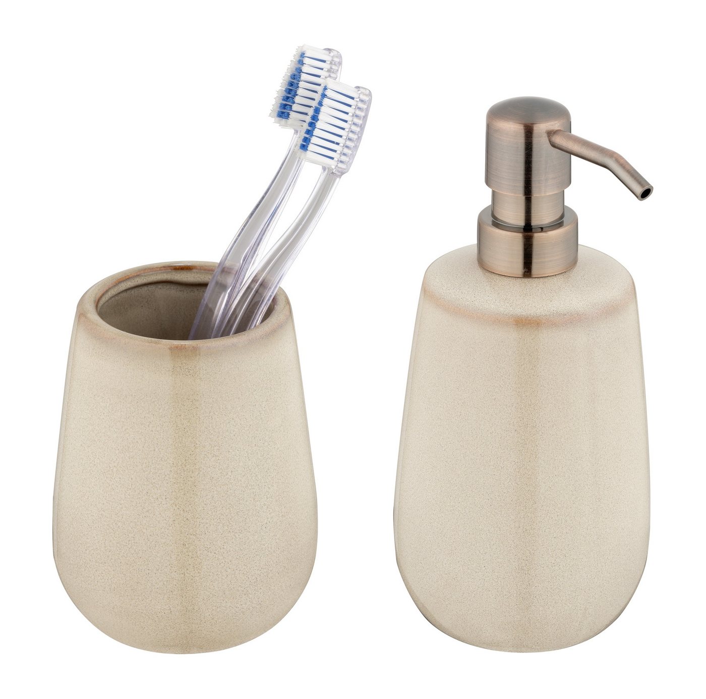WENKO Badaccessoire-Set Sirmione, Set, Seifenspender und Zahnputzbecher, Keramik mit individueller Glasur – Bild 3 von 5