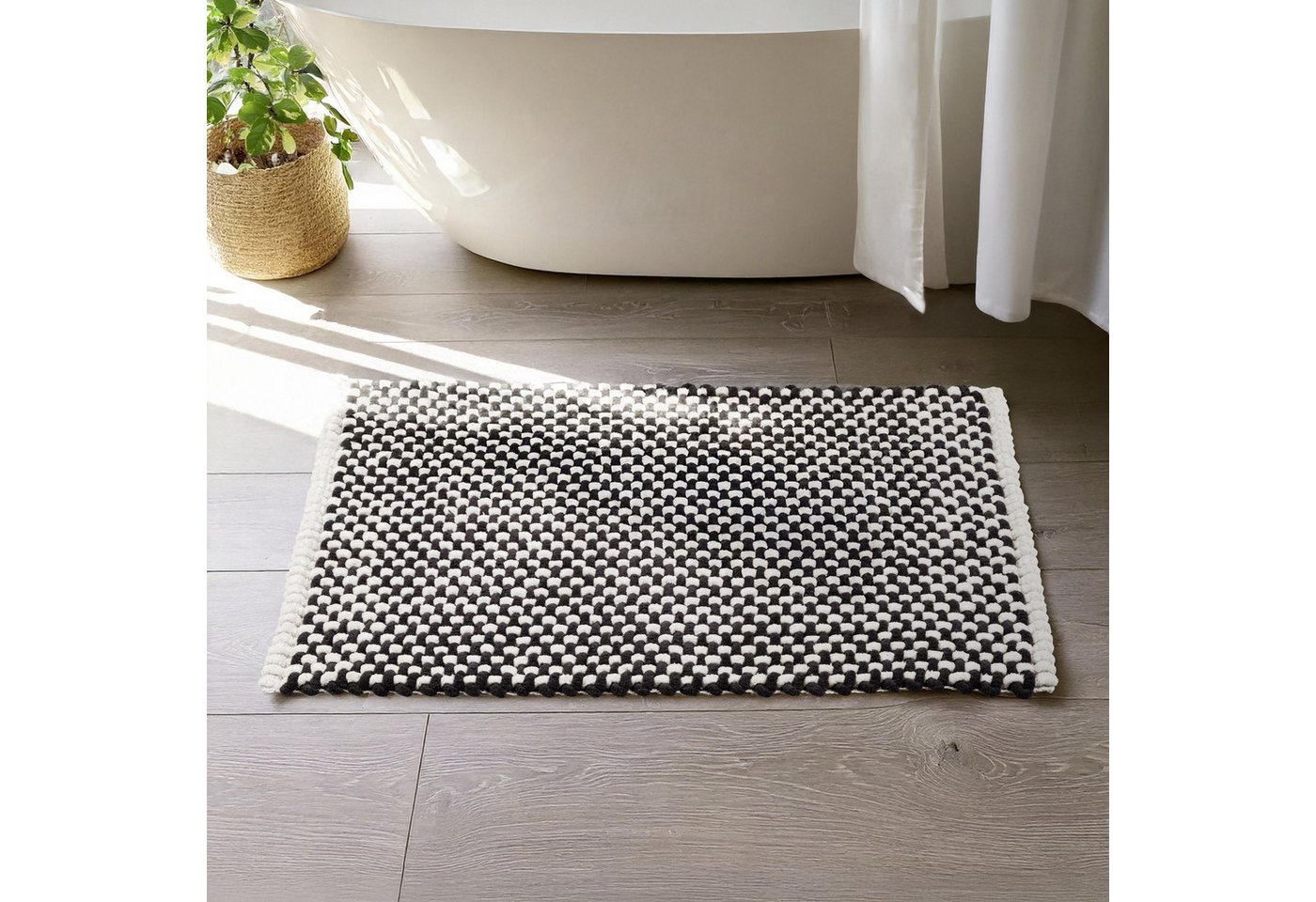 WENKO Badematte Covelo, Höhe 20 mm, rutschhemmend beschichtet, Materialmix, rechteckig, mit Webstruktur, fusselfrei, hohe Feuchtigkeitsaufnahme – Bild 2 von 5