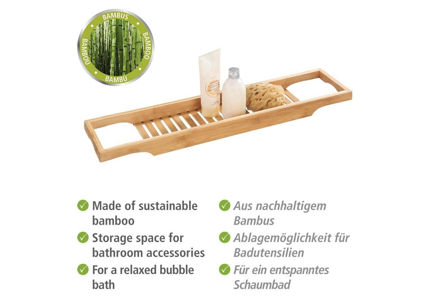 WENKO Badewannenablage Badewannenablage BAMBUSA, 70 x 16 x 4,5 cm, Wenko – Bild 2 von 5