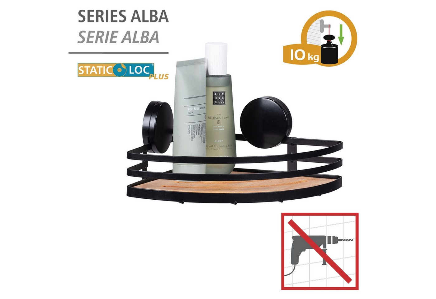 WENKO Badregal Static-Loc® Alba, Eckablage, Befestigen ohne bohren – Bild 2 von 5