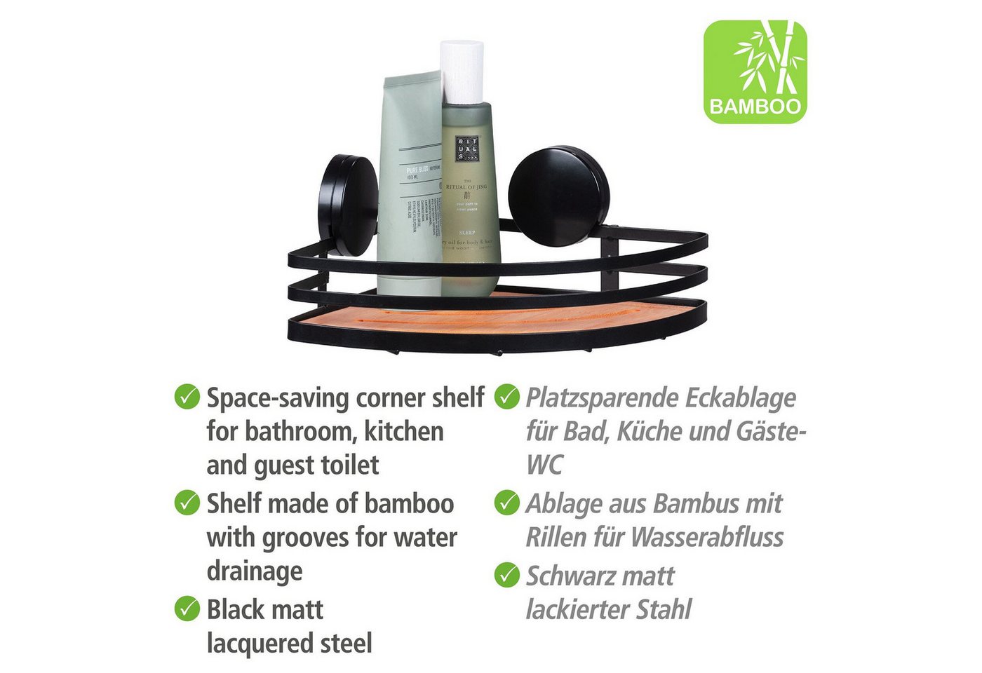 WENKO Badregal Static-Loc® Alba, Eckablage, Befestigen ohne bohren – Bild 3 von 5