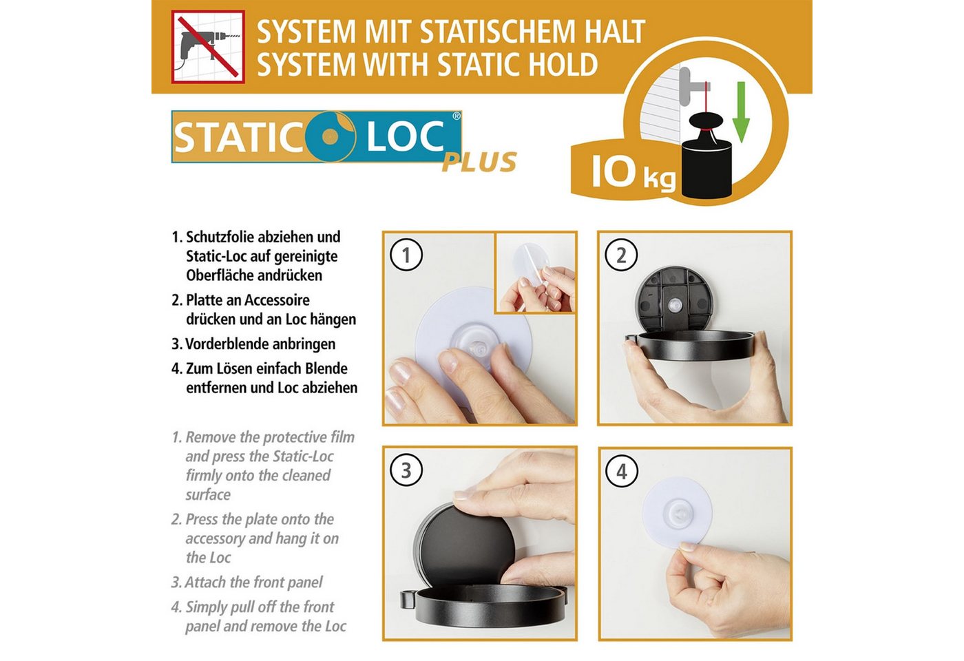 WENKO Badregal Static-Loc® Alba, Eckablage, Befestigen ohne bohren – Bild 5 von 5