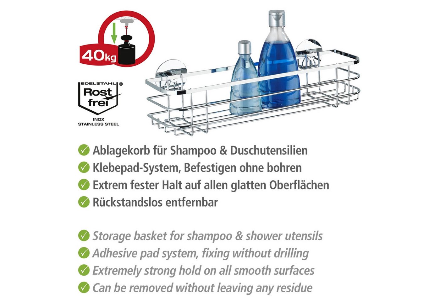 WENKO Badregal Turbo-Loc®, Badregal, befestigen ohne Bohren, Turbo-Loc®, rostfreier Edelstahl – Bild 5 von 5