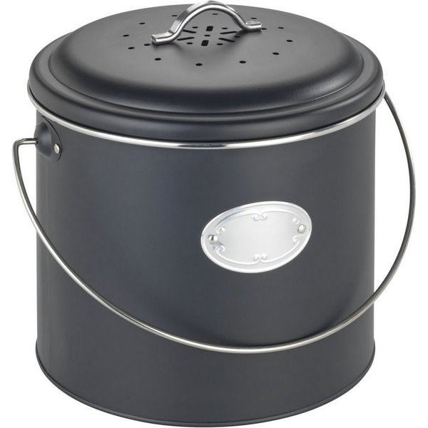 WENKO Biomülleimer Modell Nero, Komposteimer aus Metall, inkl. 3 Aktivkohlefiltern zum Wechseln, 6 L