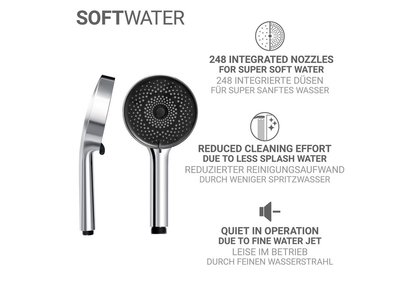 WENKO Brausehalter Softwater, Duschstange mit Duschkopf, 3 Strahlarten, Ø 12 cm, mikrofeine Düsen – Bild 5 von 5